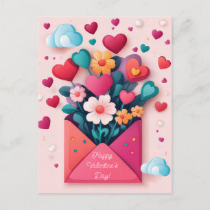 Kleurrijke Harten en Bloemen Valentijnse Groet Briefkaart