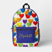 Kleurrijke harten en Jouw naam Bedrukte Rugzak (Voorkant)