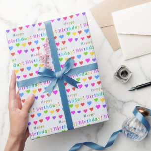 Kleurrijke harten en typografie voor gelukkige ver cadeaupapier
