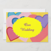 Kleurrijke harten gelaagde aangepaste bruiloft uit kaart (Voorkant)