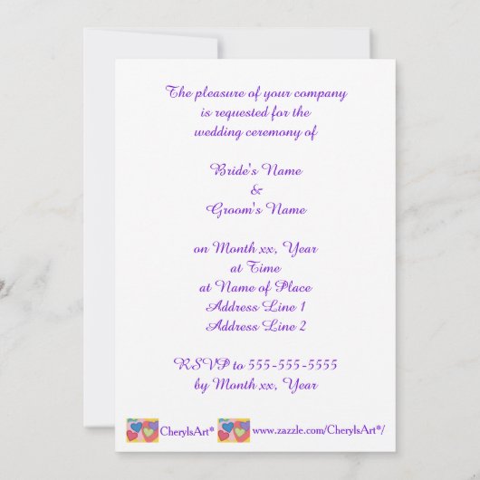 Kleurrijke harten gelaagde aangepaste bruiloft uit kaart (Achterkant)