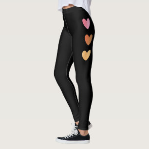 Kleurrijke Harten Gestript Zwarte Leggings Vrouwen