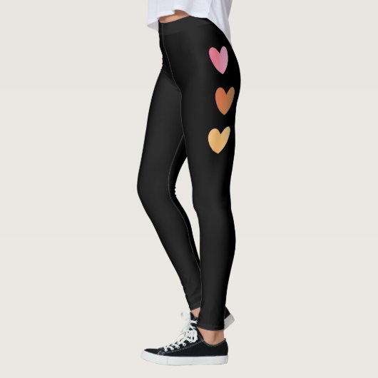 Kleurrijke Harten Gestript Zwarte Leggings Vrouwen (Links)