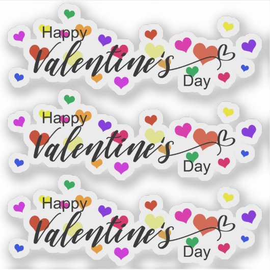 Kleurrijke harten Happy Valentine's Day Typography Sticker (Voorkant)