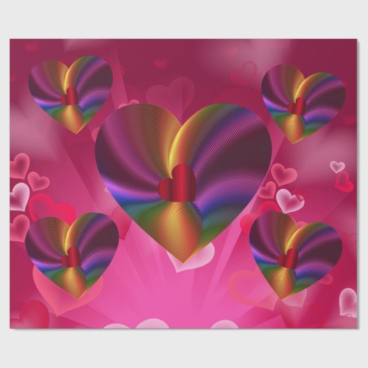 Kleurrijke harten in hartroze cadeaupapier (Vlak)