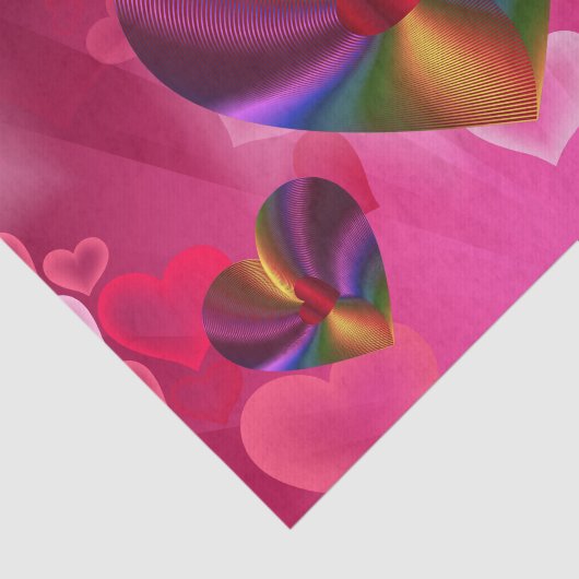 Kleurrijke harten in hartroze tissuepapier (Detail)