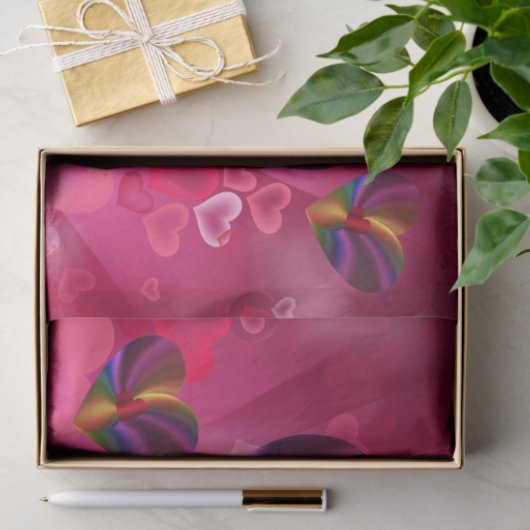 Kleurrijke harten in hartroze tissuepapier (Geschenk)