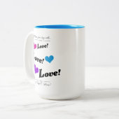 Kleurrijke harten liefde en lach tweekleurige koffiemok (Voorkant links)