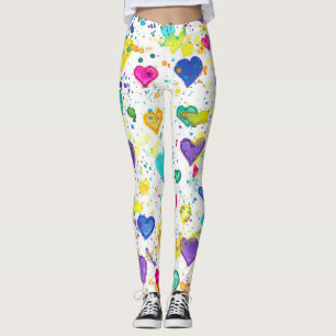 Kleurrijke harten liefdesschilder leggings
