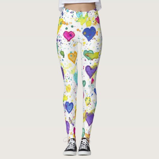 Kleurrijke harten liefdesschilder leggings (Voorkant)