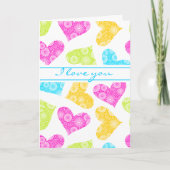 Kleurrijke harten met bloemen wenskaart feestdagen kaart (Voorkant)