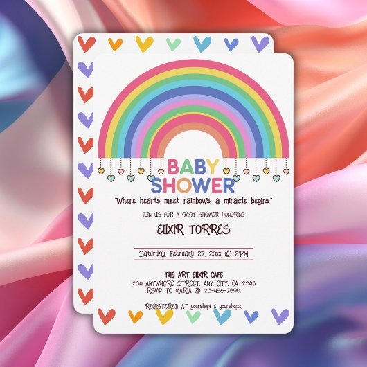 Kleurrijke Harten Ontmoet Retro Rainbow Baby showe Kaart