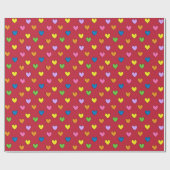 Kleurrijke harten op rood pakpapier (Vlak)