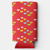 Kleurrijke harten op rood seltzer blikjeskoeler (Achterkant)