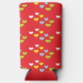 Kleurrijke harten op rood seltzer blikjeskoeler (Voorkant)