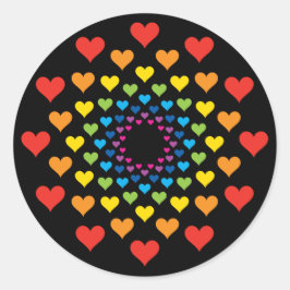 Kleurrijke Harten op zwart Ronde Sticker