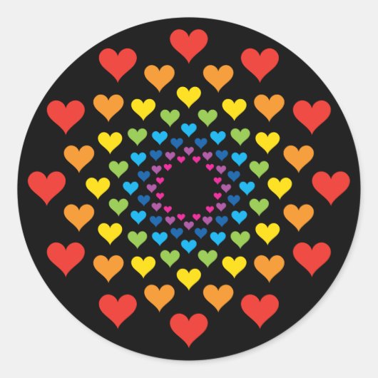 Kleurrijke Harten op zwart Ronde Sticker (Voorkant)