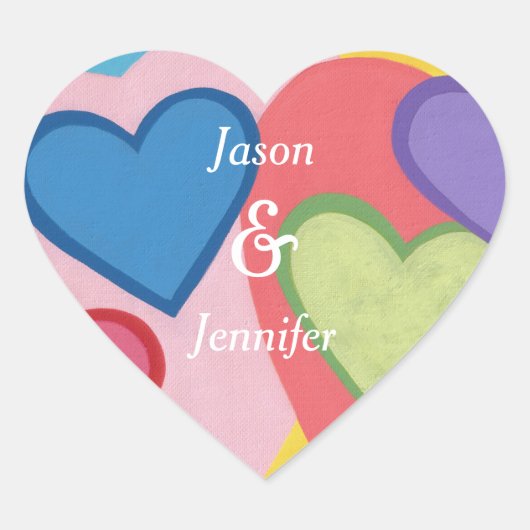 Kleurrijke harten paar bruiloft stickers (Voorkant)