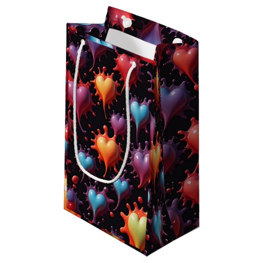 Kleurrijke harten spatten kunst klein cadeauzakje (Voorkant Gekanteld)