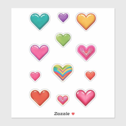 kleurrijke harten sticker (Vel)
