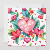Kleurrijke harten & tropische bladeren Valentijn's Feestdagenkaart (Voorkant)