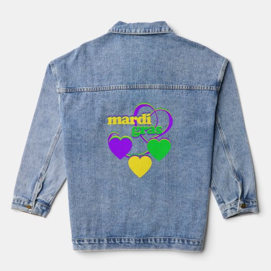 Kleurrijke harten typografie Mardi Gras Denim Jacket (Achterkant)