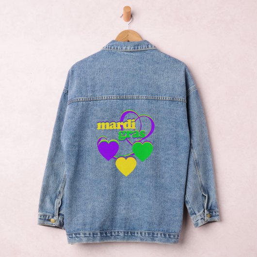 Kleurrijke harten typografie Mardi Gras Denim Jacket (Hangar)