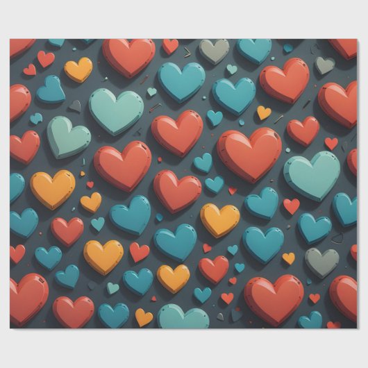 Kleurrijke harten, Valentijn kunst Cadeaupapier (Vlak)