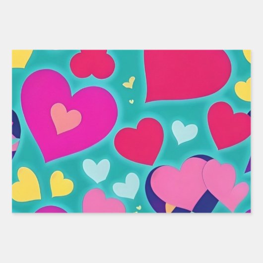 Kleurrijke Harten Verpakking Papier Platte Blad Se Inpakpapier Vel (Voorkant 3)