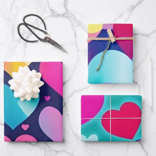 Kleurrijke Harten Verpakking Papier Platte Blad Se Inpakpapier Vel (Voorkant)