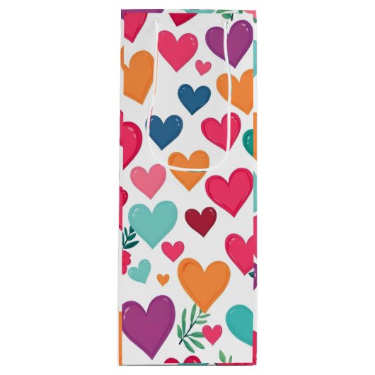 Kleurrijke harten wijn cadeautas (Voorkant)