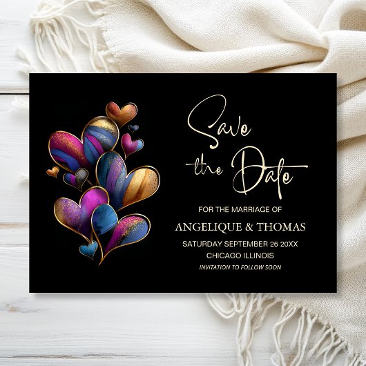 Kleurrijke Hartjes Huwelijk Save the Date