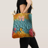 Kleurrijke Hartpatroon Canvas tas met Aangepaste N (Dichtbij)
