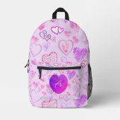 Kleurrijke hartpatroon Initiaal Letter Monogram Bedrukte Rugzak (Voorkant)