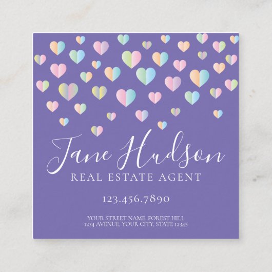 Kleurrijke Hartspikkels Zakelijke Kaart Vierkante Visitekaartje (Achterkant)