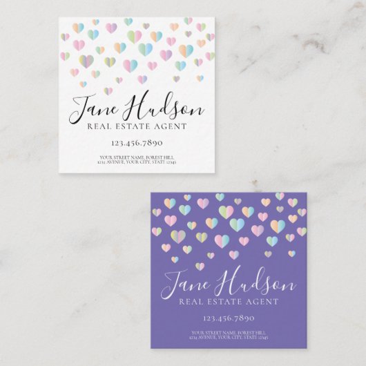 Kleurrijke Hartspikkels Zakelijke Kaart Vierkante Visitekaartje (Voorkant / Achterkant)