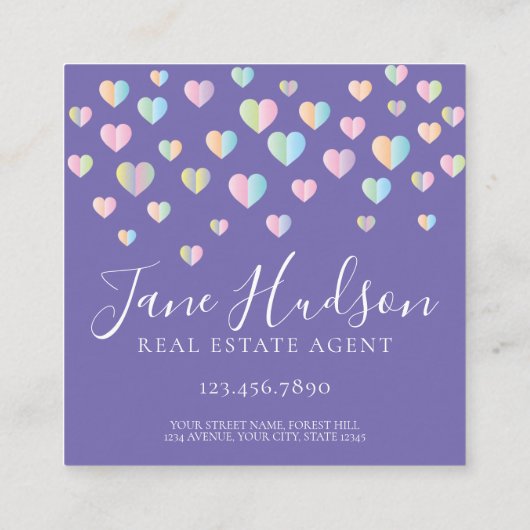 Kleurrijke Hartspikkels Zakelijke Kaart Vierkante Visitekaartje (Achterkant)
