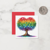 Kleurrijke hartvormige boom notitiekaartje (Voorkant / Achterkant in situ)