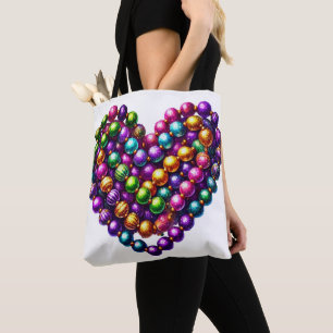 KLEURRIJKE HARTVORMIGE MARDI GRAS KRALEN TOTE BAG