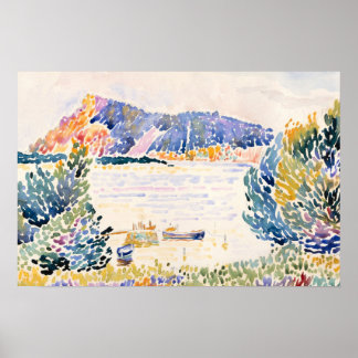 Kleurrijke haven landschap schilderij poster