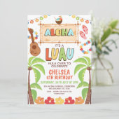 Kleurrijke Hawaïaanse Aloha Luau Verjaardagsuitnod Kaart (Staand voorkant)