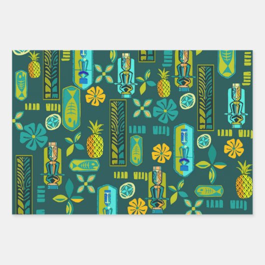 Kleurrijke Hawaïaanse Tiki en Vis Inpakpapier Vel (Voorkant 3)