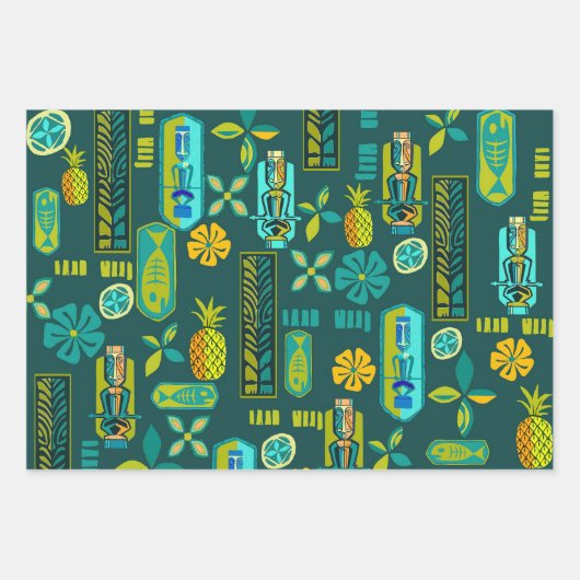 Kleurrijke Hawaïaanse Tiki en Vis Inpakpapier Vel (Voorkant)