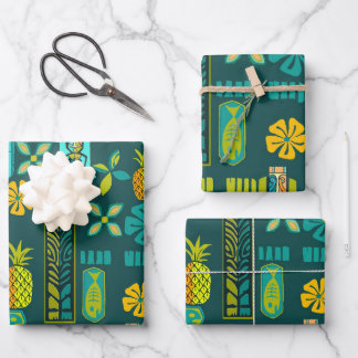 Kleurrijke Hawaïaanse Tiki en Vis Inpakpapier Vel