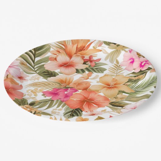 Kleurrijke Hawaiiaanse Bloemen Patroon ID1092 Papieren Bordje (Gekanteld)