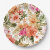 Kleurrijke Hawaiiaanse Bloemen Patroon ID1092 Papieren Bordje (Voorkant)