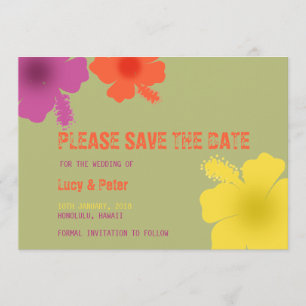 Kleurrijke Hawaiiaanse Hibiscus bruiloft Save the  Date