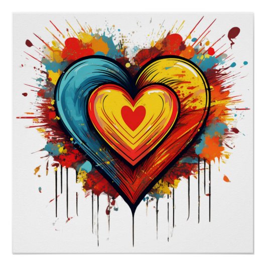 Kleurrijke Heart Explosion Bold en speelse Pop Art Perfect Poster (Voorkant)