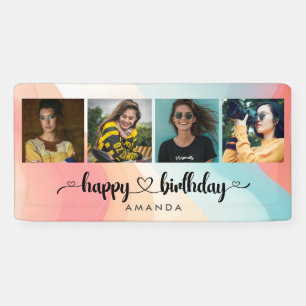 Kleurrijke Heart Script 4 Foto Happy Birthday Spandoek