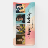 Kleurrijke Heart Script 4 Foto Happy Birthday Spandoek (Verticaal)